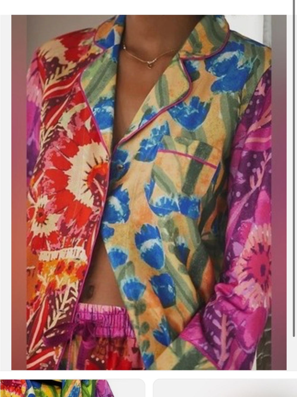 Roeqiya Fris for Anthropologie Vibrant Garden Bloom Floral Lounge Shirt PJ MED